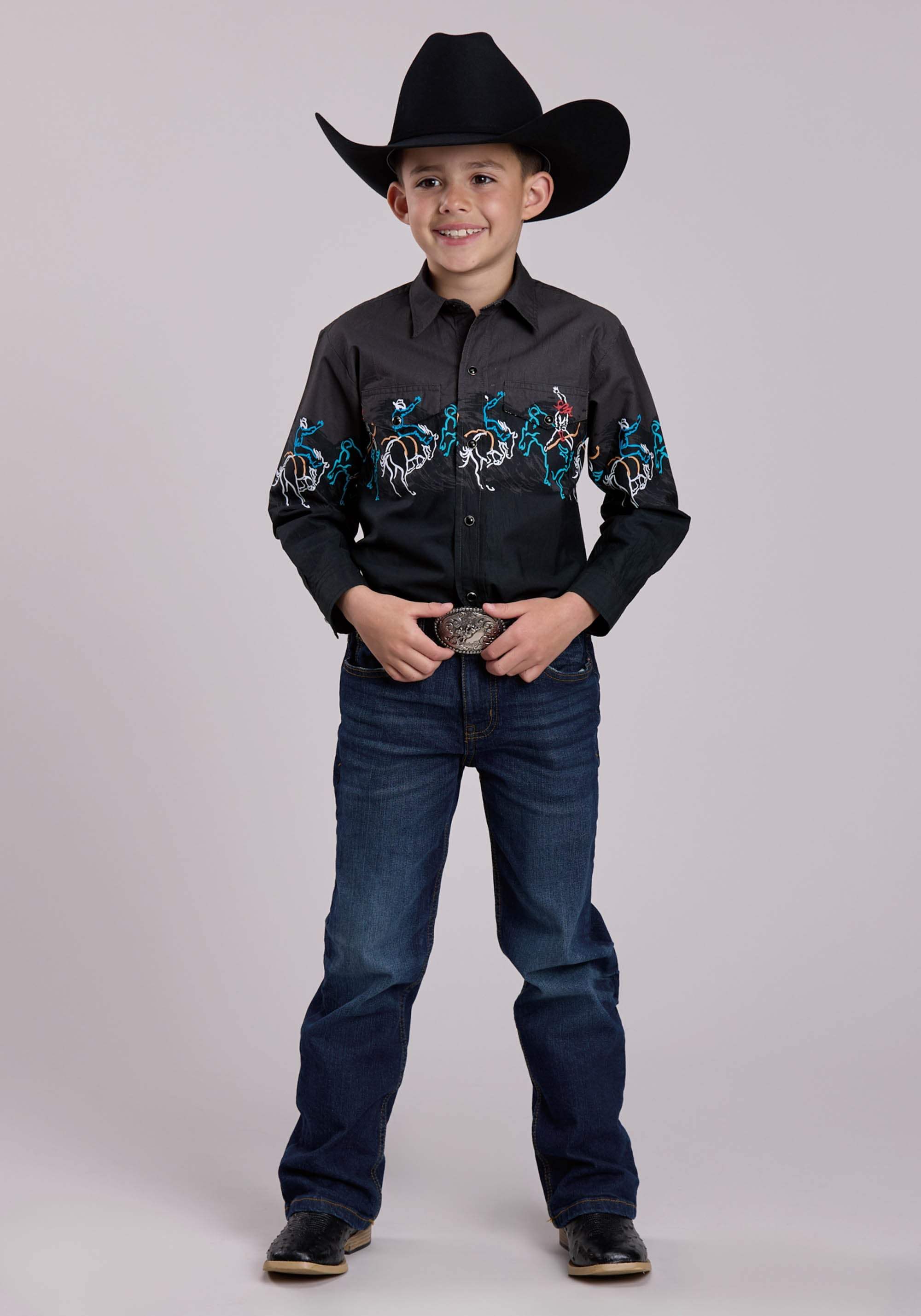 Roper Boys Long Sleeve Snap Painterly Rodeo Border Scenic Print Western Shirt - Roper - Flyclothing LLC