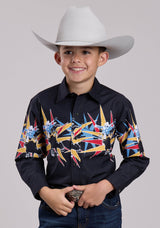 Boys Roper Star Bull Border Long Sleeve Snap Shirt