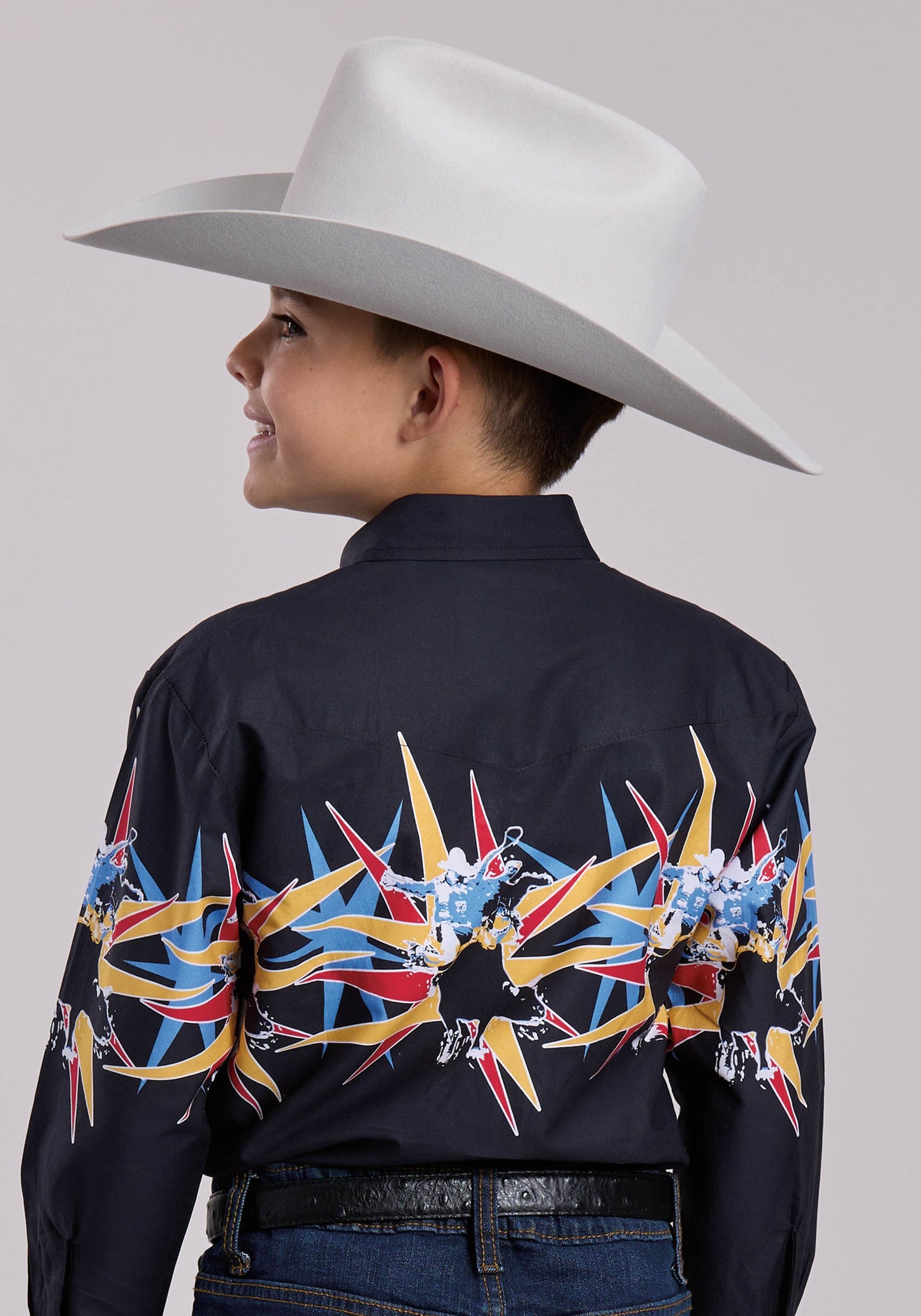 Boys Roper Star Bull Border Long Sleeve Snap Shirt