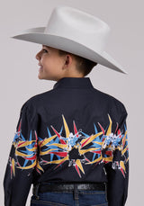 Boys Roper Star Bull Border Long Sleeve Snap Shirt