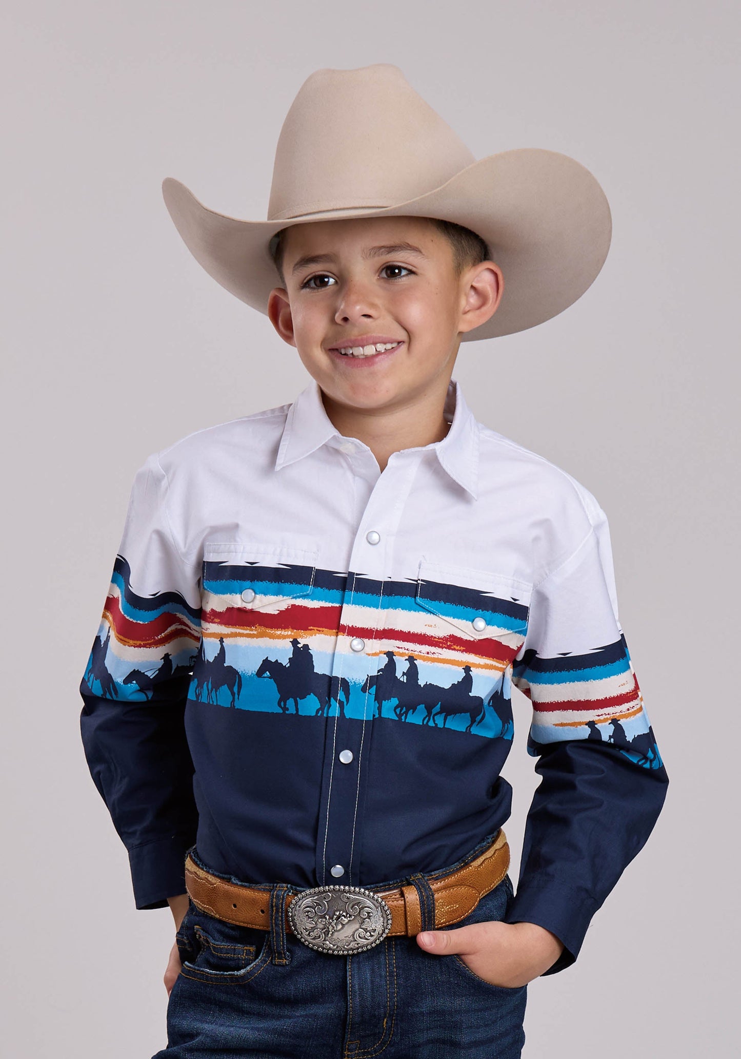 Boys Roper Sunset Border Long Sleeve Snap Shirt