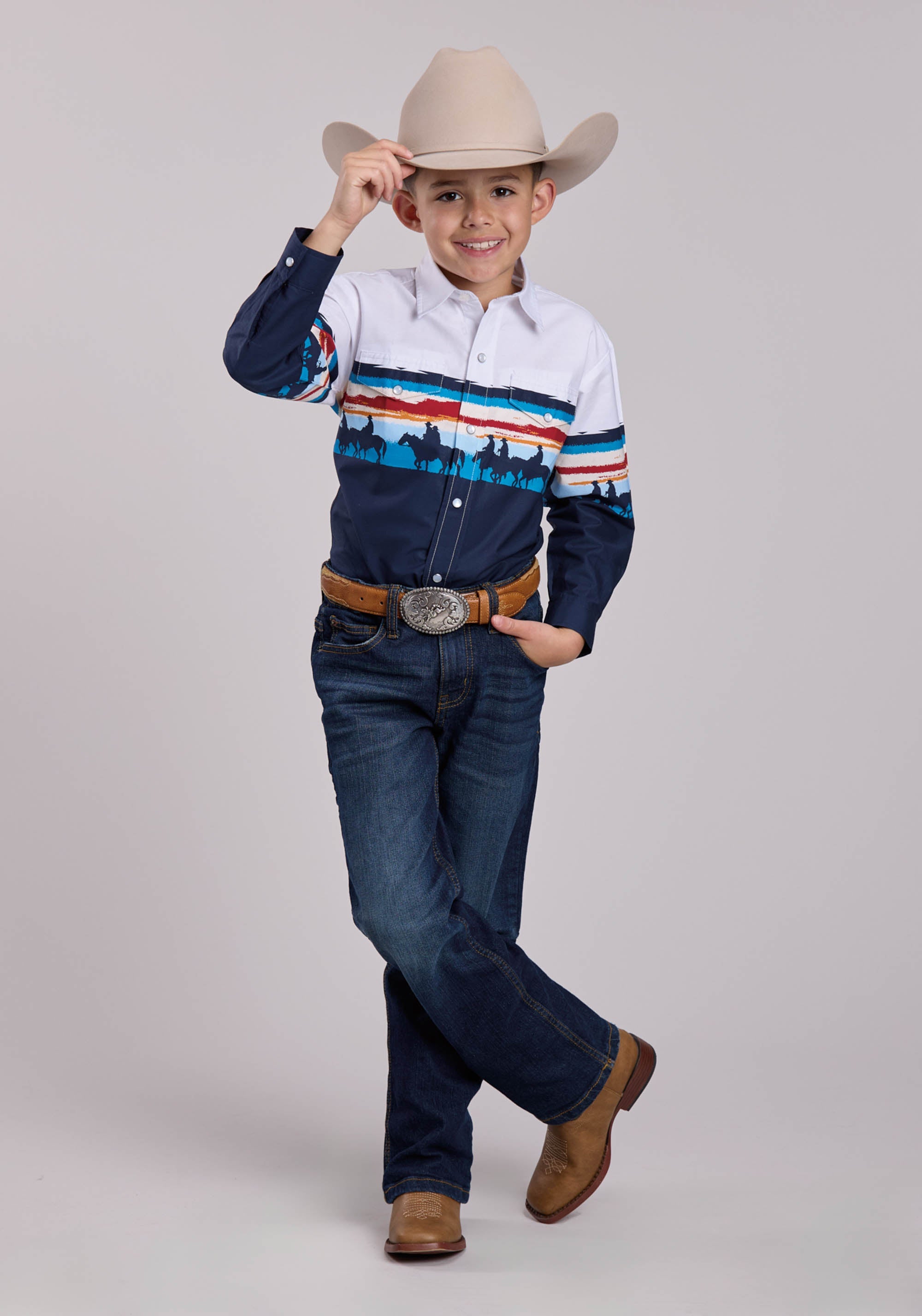 Boys Roper Sunset Border Long Sleeve Snap Shirt