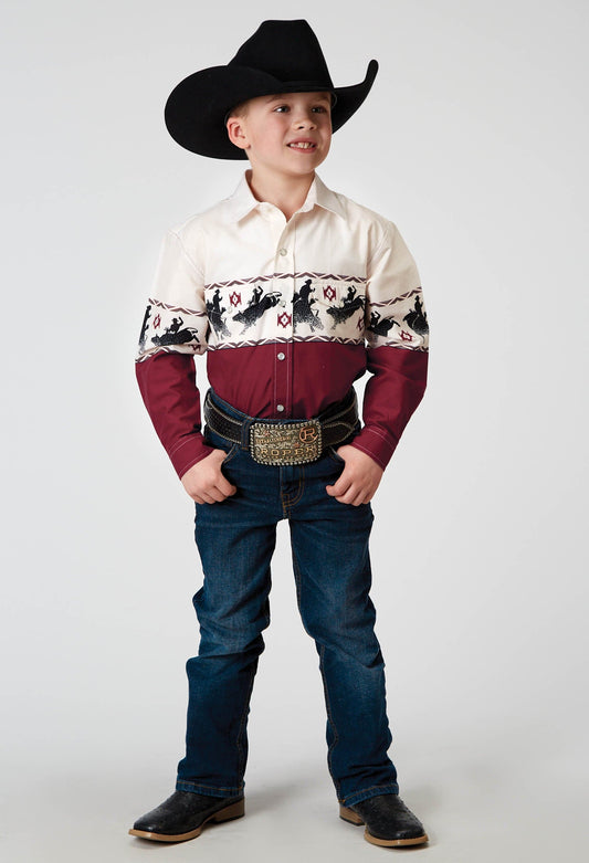 Roper Boys Long Sleeve Snap Bull Aztec Border Western Shirt - Roper