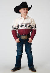 Roper Boys Long Sleeve Snap Bull Aztec Border Western Shirt - Roper