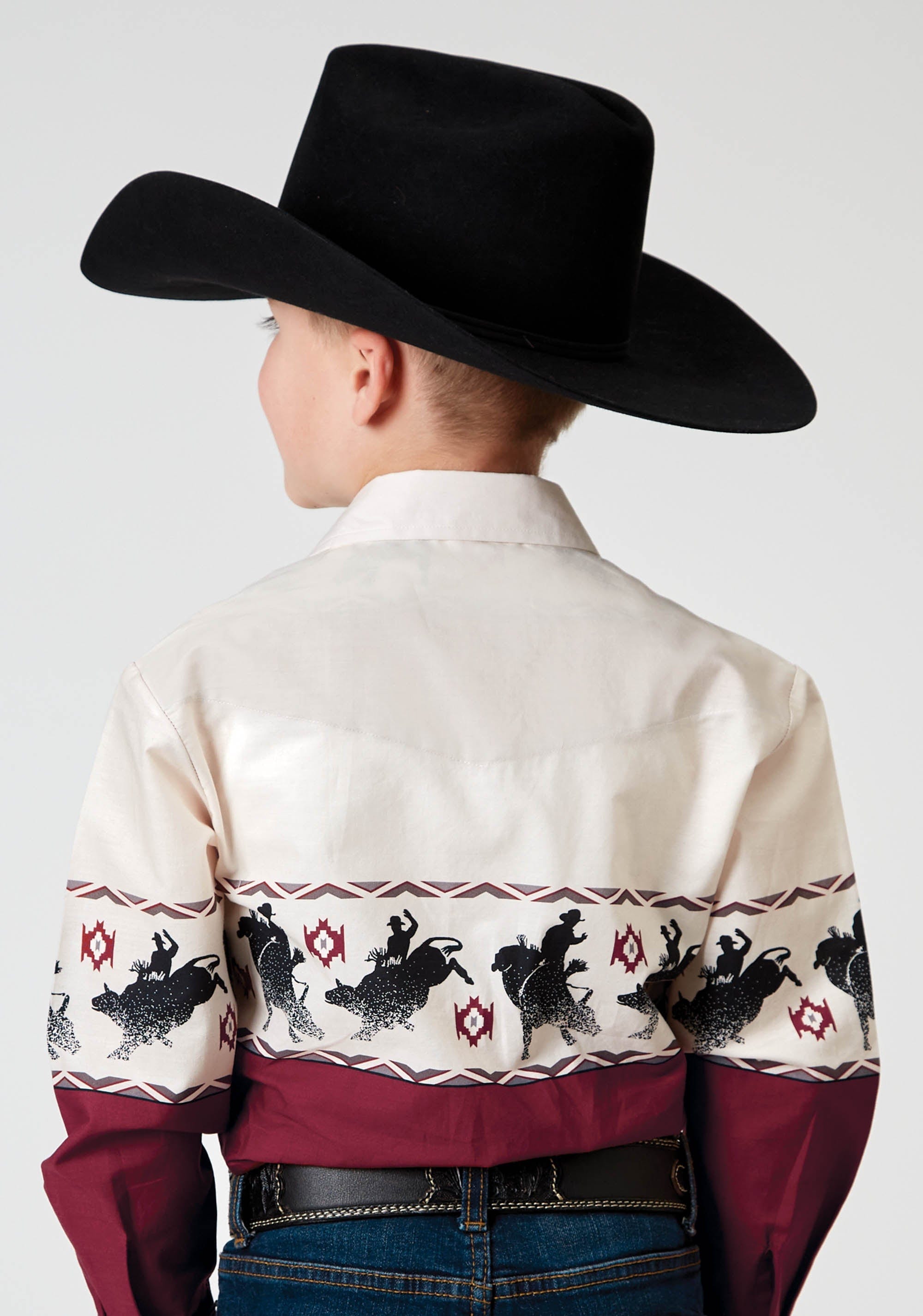 Roper Boys Long Sleeve Snap Bull Aztec Border Western Shirt - Roper