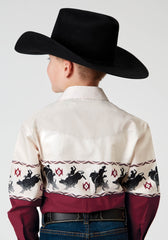 Roper Boys Long Sleeve Snap Bull Aztec Border Western Shirt - Roper