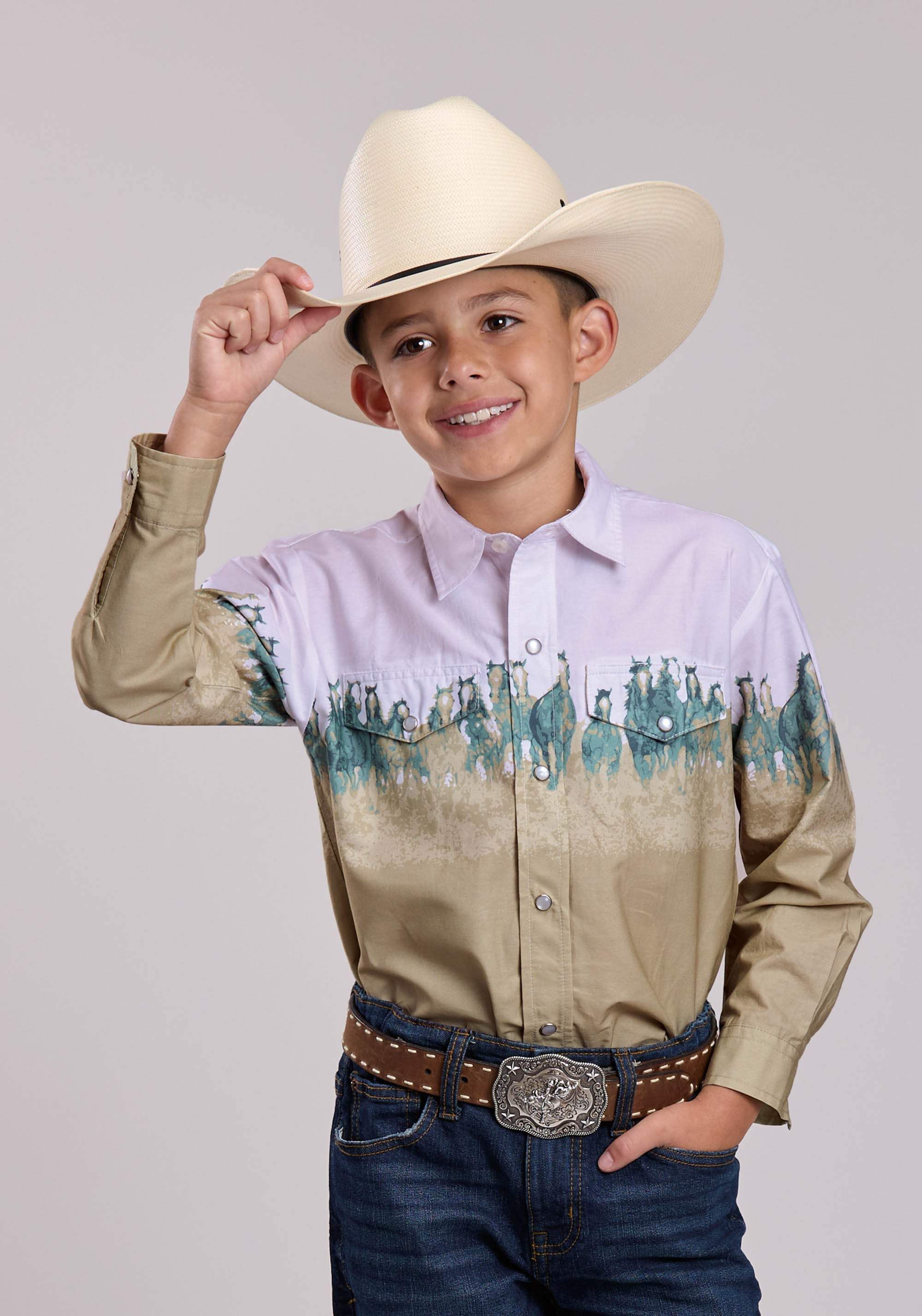 Boys Roper Run Wild Border Long Sleeve Snap Shirt - Roper - Flyclothing LLC