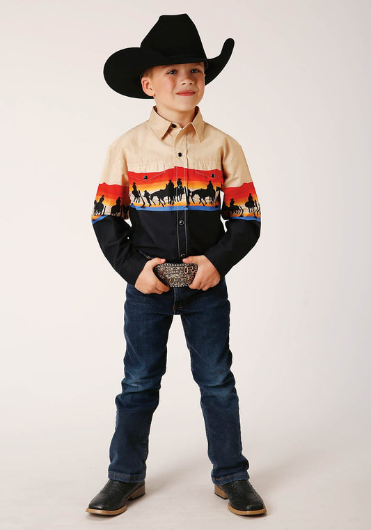 Roper Boys Long Sleeve Snap Days End Scenic Border Western Shirt - Roper