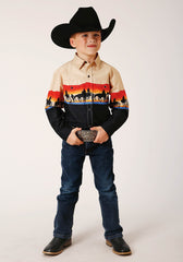 Roper Boys Long Sleeve Snap Days End Scenic Border Western Shirt - Roper