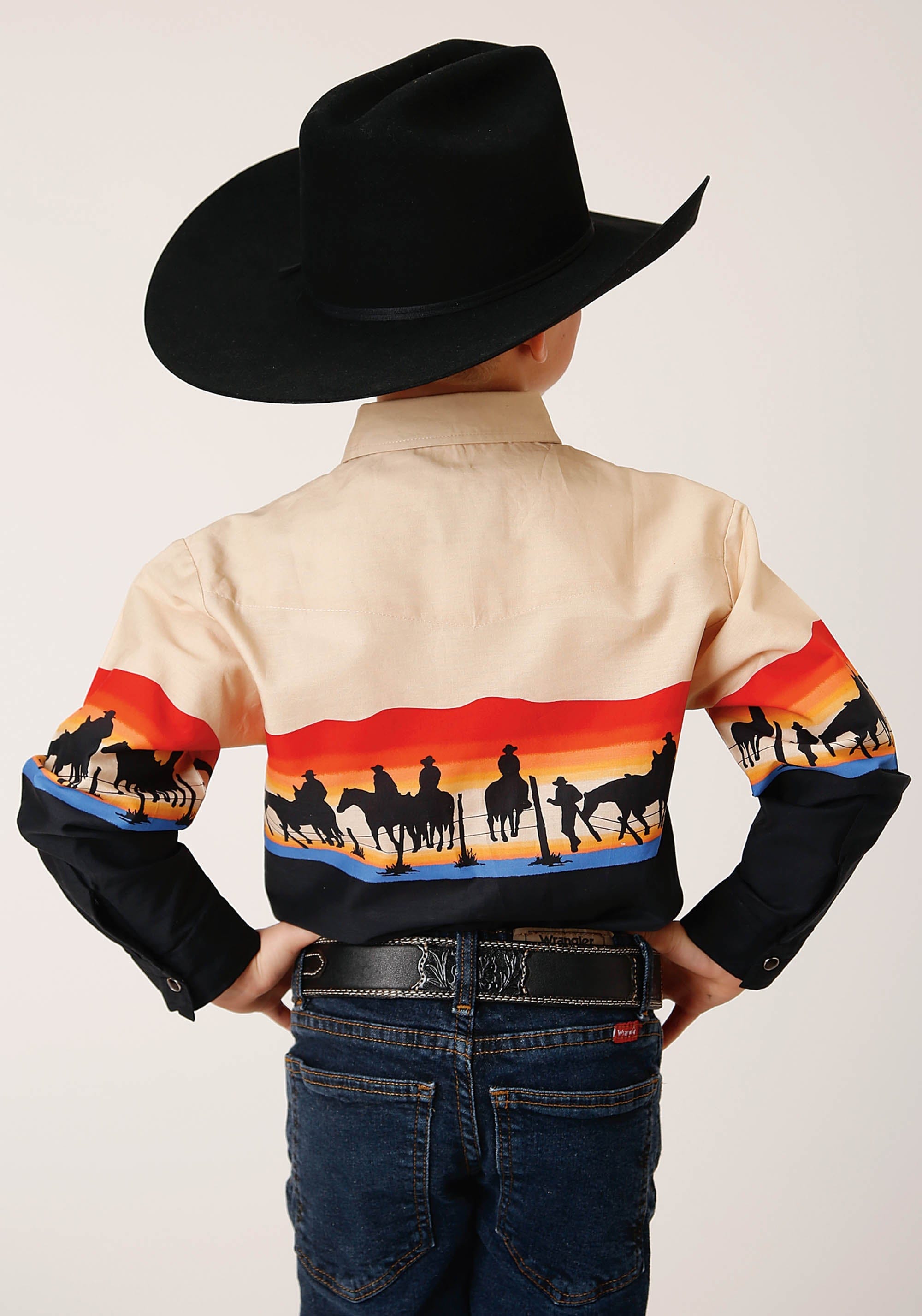 Roper Boys Long Sleeve Snap Days End Scenic Border Western Shirt - Roper