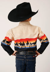 Roper Boys Long Sleeve Snap Days End Scenic Border Western Shirt - Roper