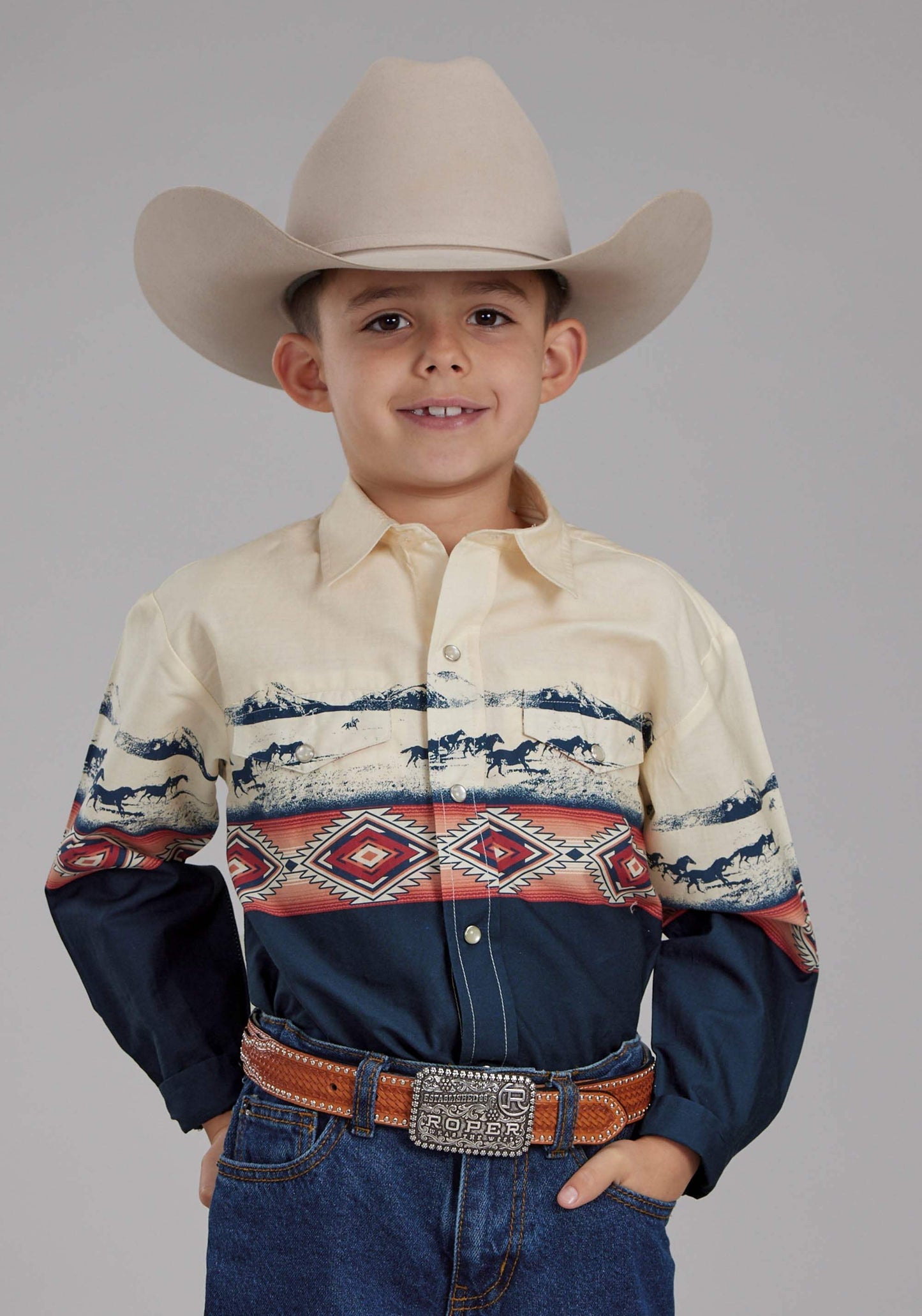 Roper Boys Open Range Border Scenic Long Sleeve Snap Western Shirt - Roper - Flyclothing LLC