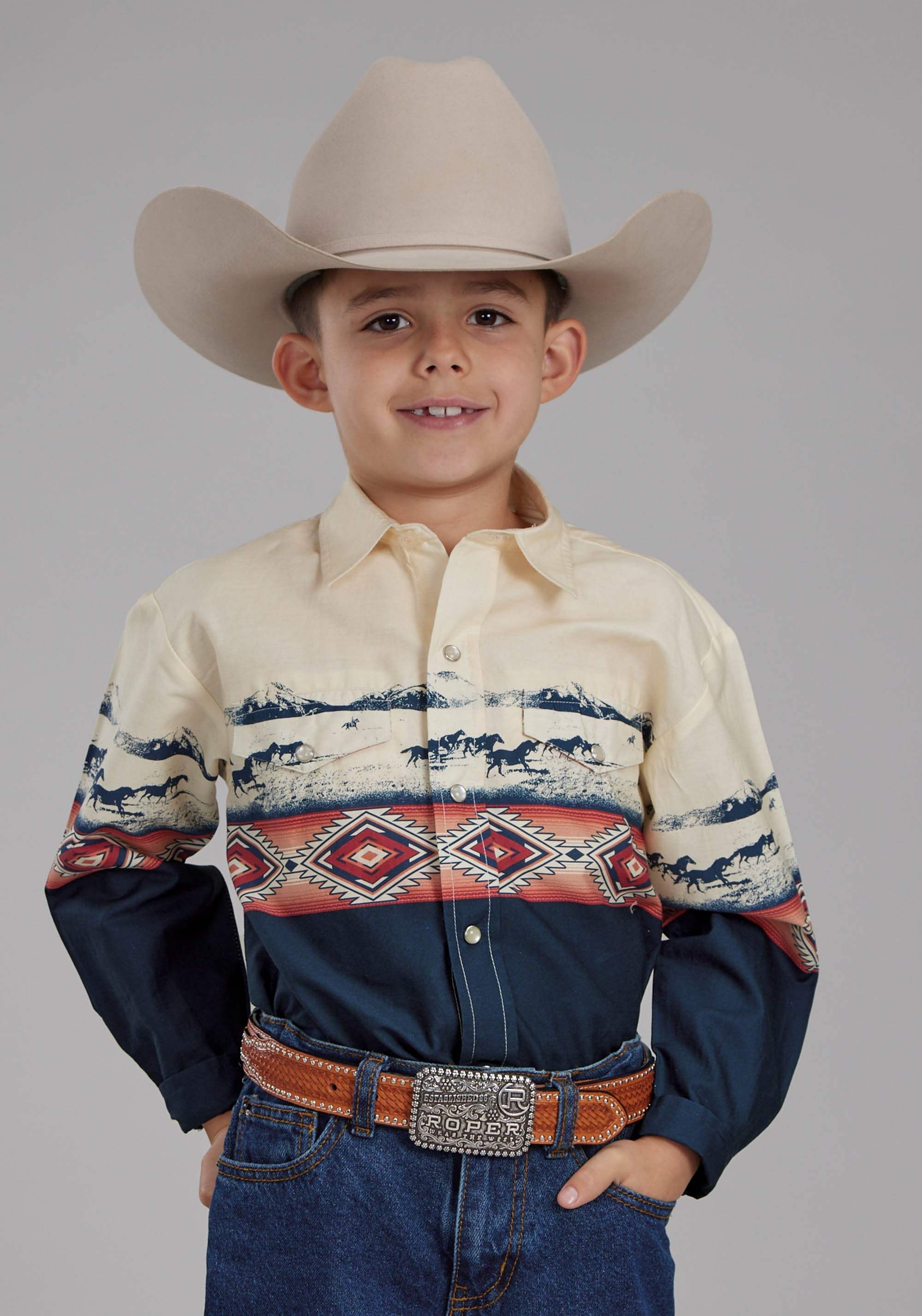 Roper Boys Open Range Border Scenic Long Sleeve Snap Western Shirt - Roper - Flyclothing LLC
