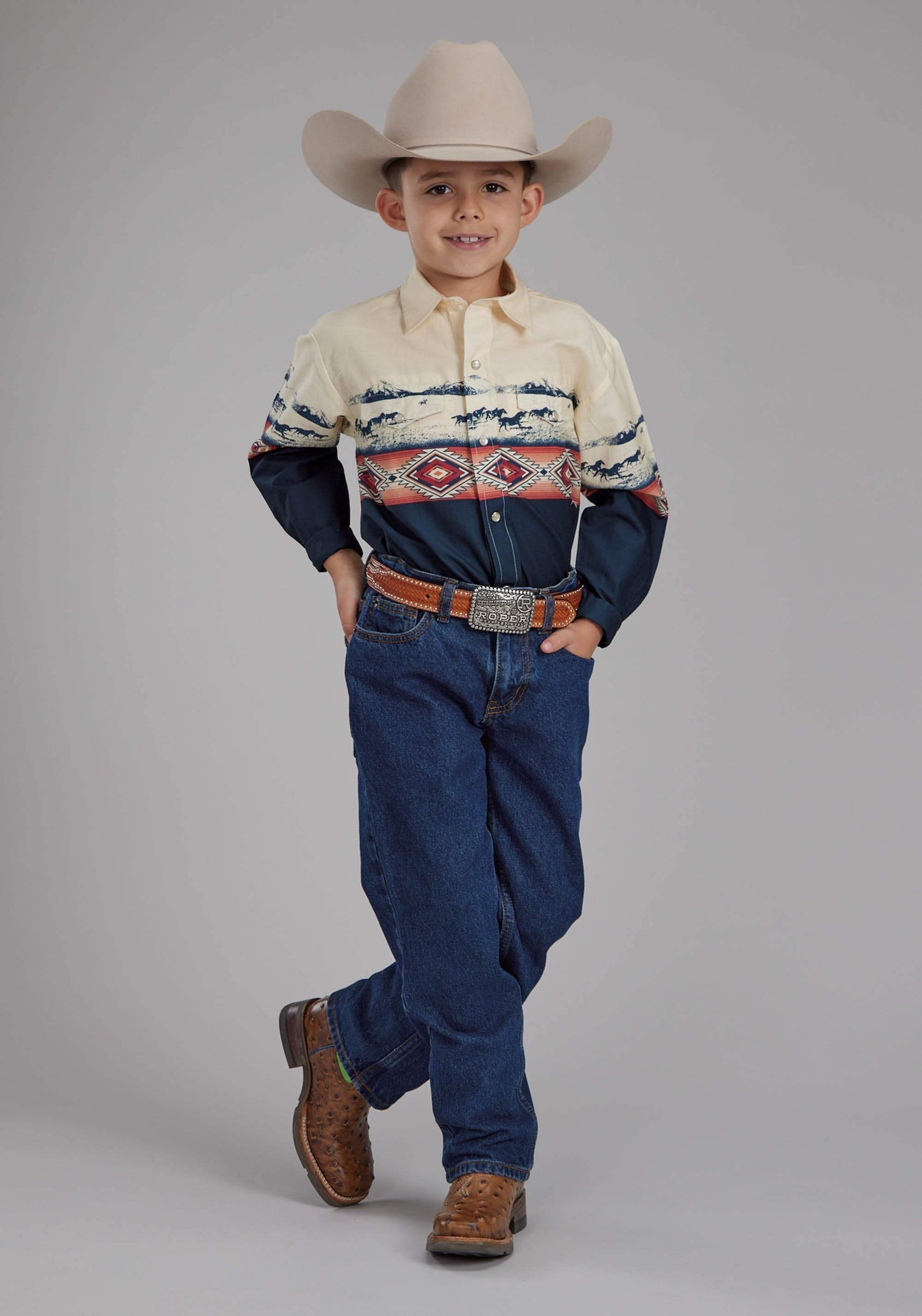 Roper Boys Open Range Border Scenic Long Sleeve Snap Western Shirt - Roper - Flyclothing LLC