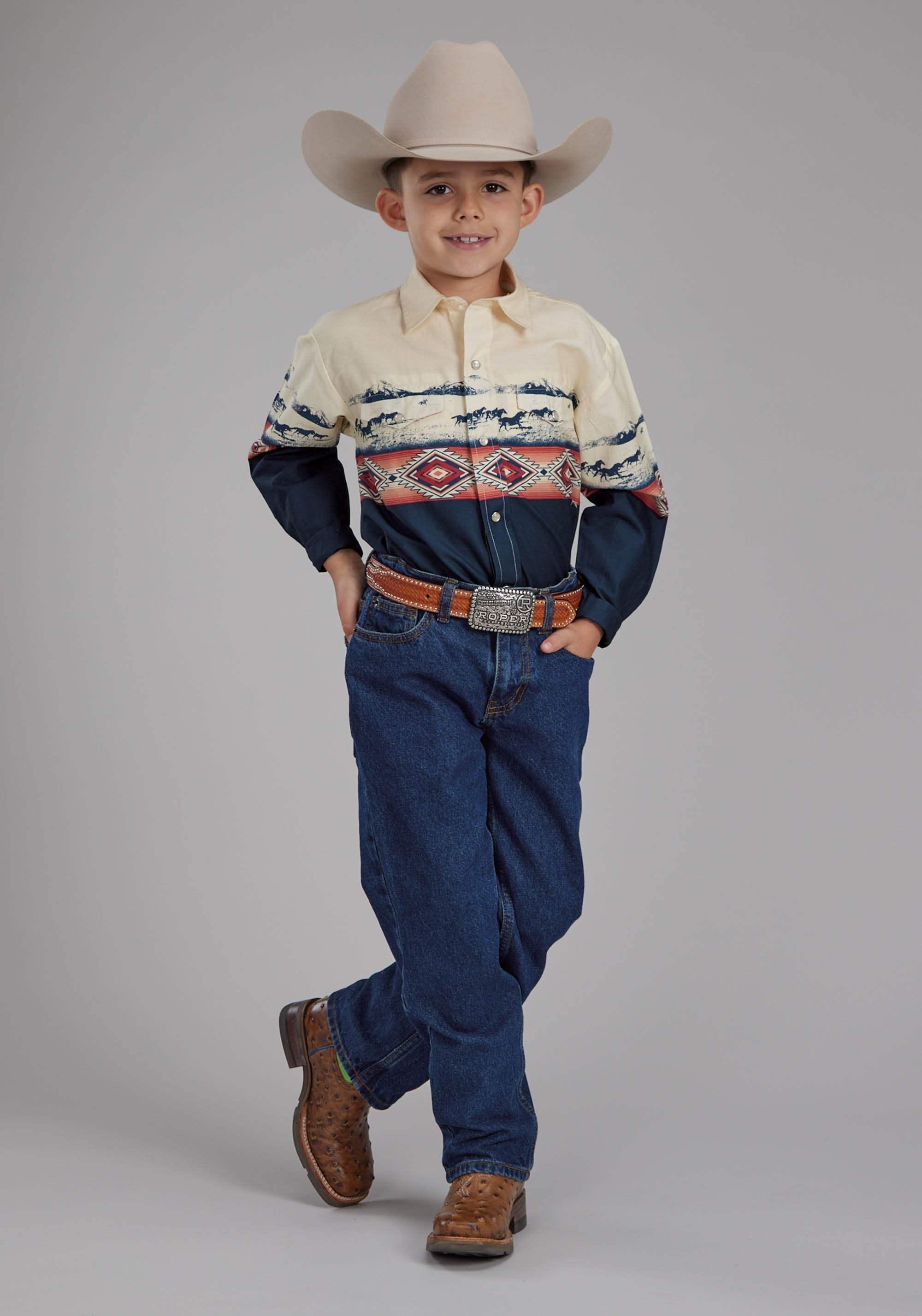 Roper Boys Open Range Border Scenic Long Sleeve Snap Western Shirt - Roper - Flyclothing LLC