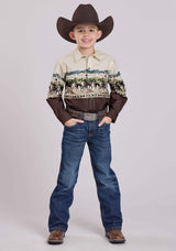 Roper Boys Long Sleeve Snap Country Trails Scenic Border Western Shirt - Roper - Flyclothing LLC