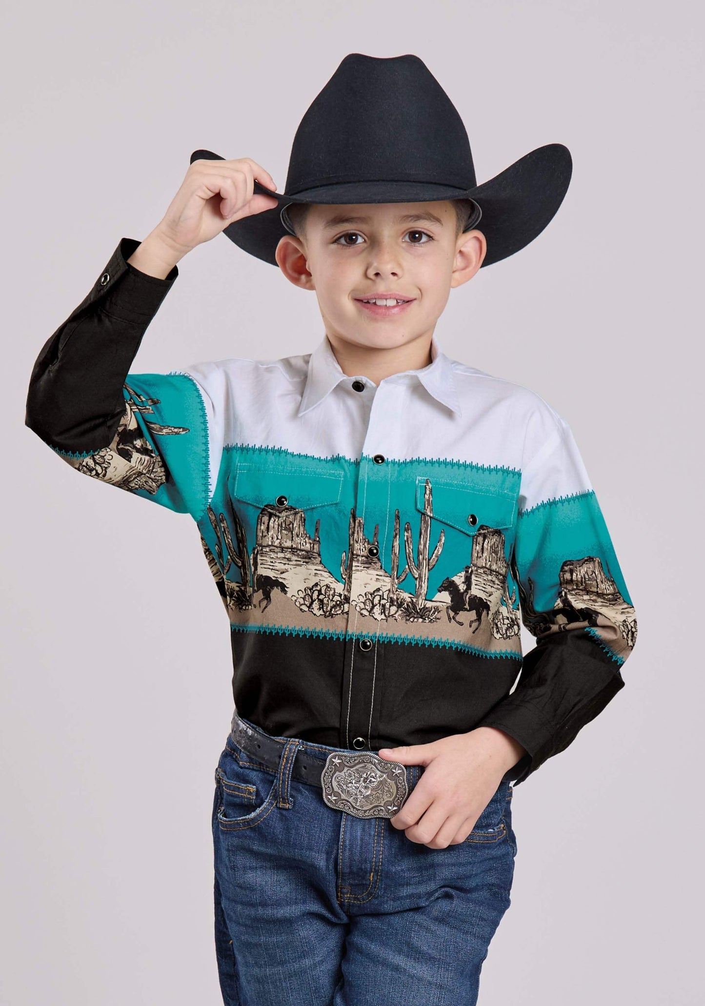 Roper Boys Long Sleeve Snap Scenic Border Western Shirt - Roper - Flyclothing LLC