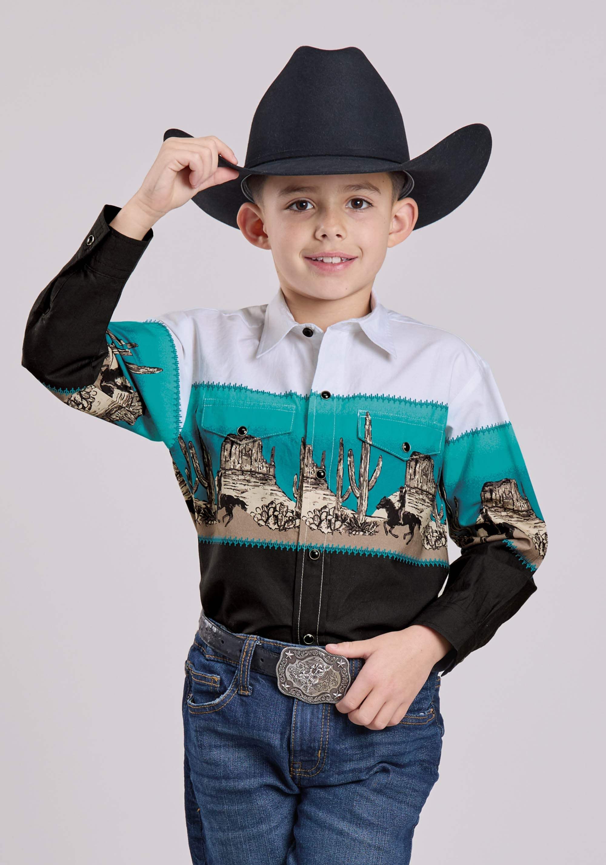 Roper Boys Long Sleeve Snap Scenic Border Western Shirt - Roper - Flyclothing LLC