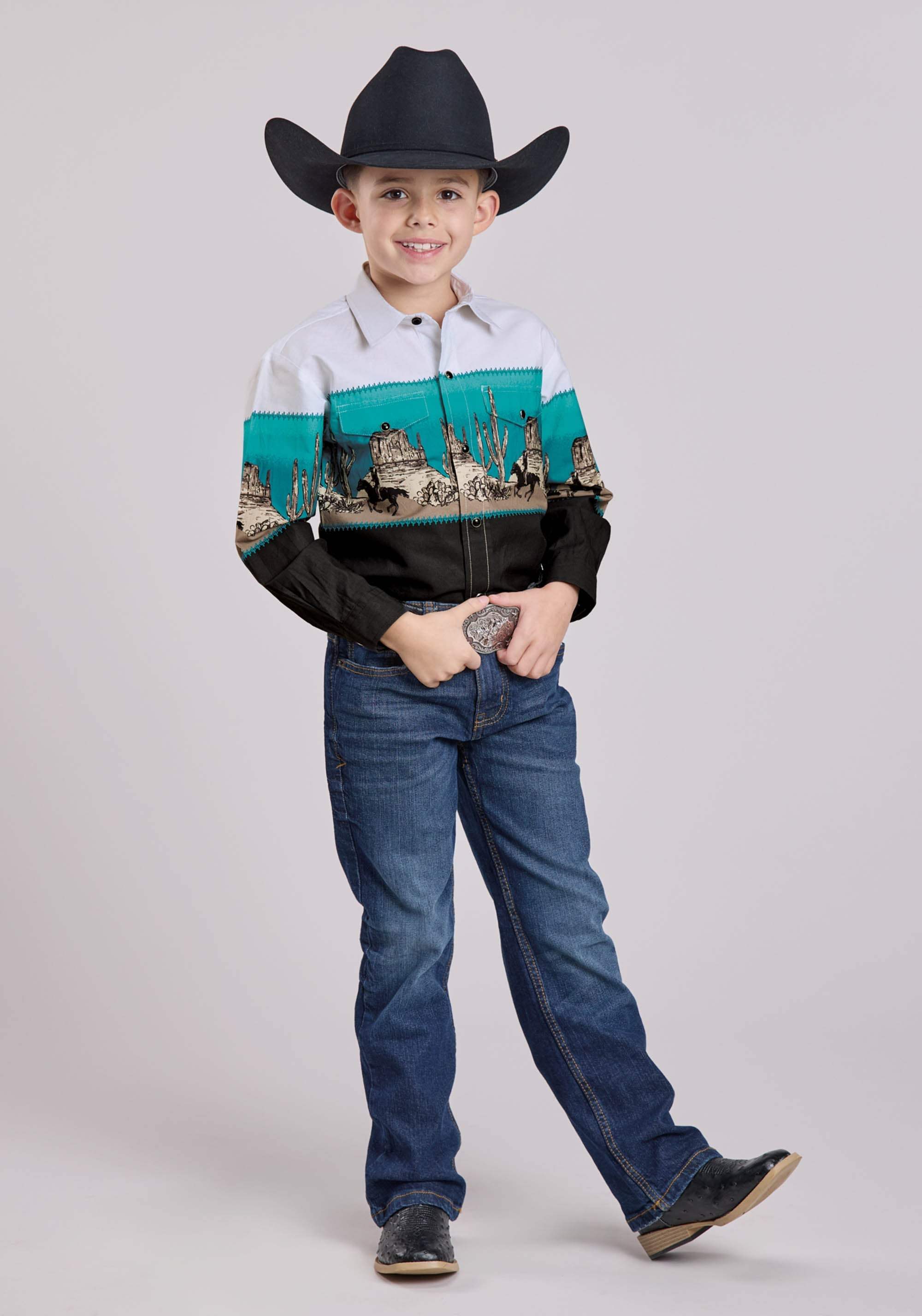 Roper Boys Long Sleeve Snap Scenic Border Western Shirt - Roper - Flyclothing LLC