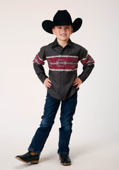 Roper Boys Long Sleeve Snap Aztec Border Western Shirt - Roper