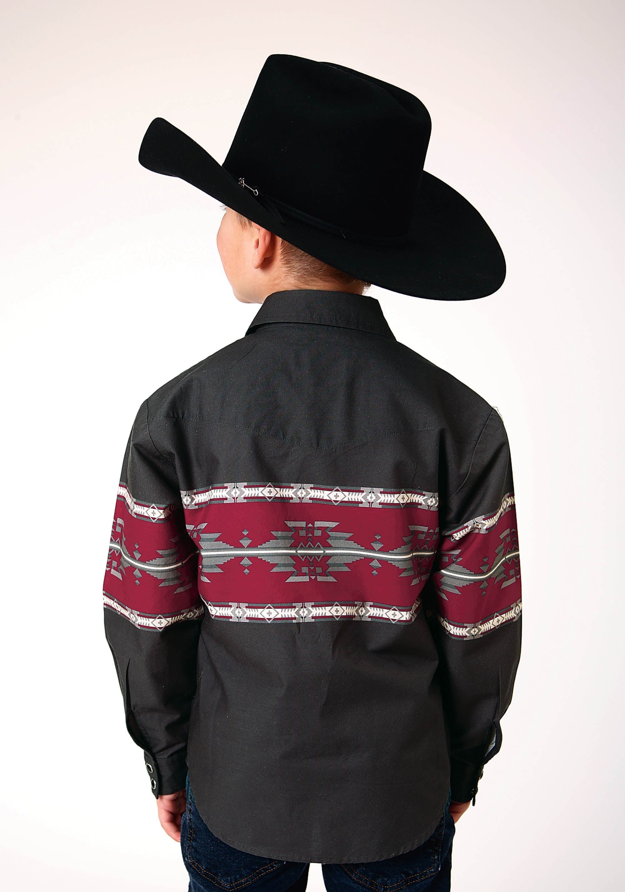Roper Boys Long Sleeve Snap Aztec Border Western Shirt - Roper