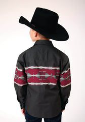 Roper Boys Long Sleeve Snap Aztec Border Western Shirt - Roper