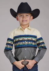 Roper Boys Retro Diamond Border Long Sleeve Snap Western Shirt - Roper - Flyclothing LLC