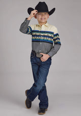 Roper Boys Retro Diamond Border Long Sleeve Snap Western Shirt - Roper - Flyclothing LLC