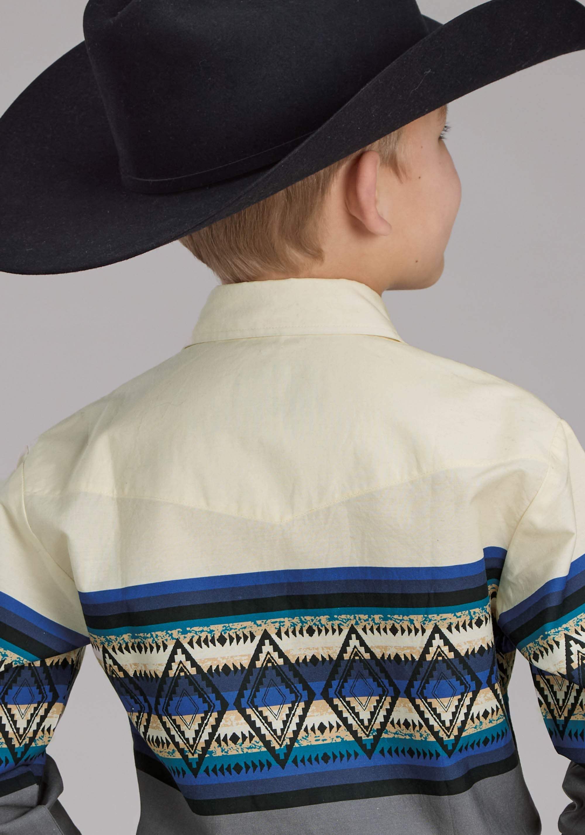 Roper Boys Retro Diamond Border Long Sleeve Snap Western Shirt - Roper - Flyclothing LLC