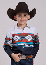 Roper Boys Long Sleeve Snap Horizontal Aztec Ombre Border Print Wester