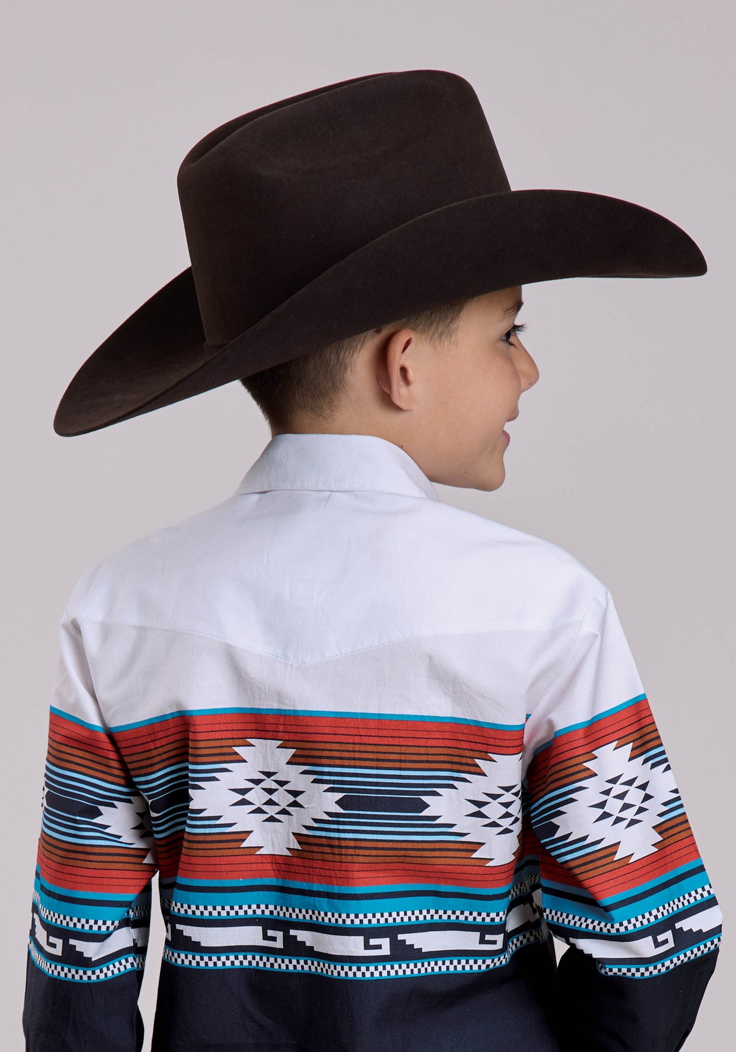 Roper Boys Long Sleeve Snap Horizontal Aztec Ombre Border Print Western Shirt
