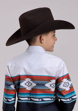 Roper Boys Long Sleeve Snap Horizontal Aztec Ombre Border Print Western Shirt