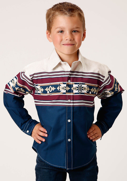 Roper Boys Long Sleeve Snap Black Hawk Border Western Shirt - Roper
