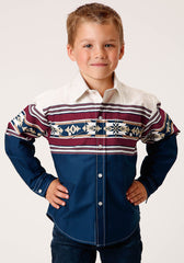 Roper Boys Long Sleeve Snap Black Hawk Border Western Shirt - Roper