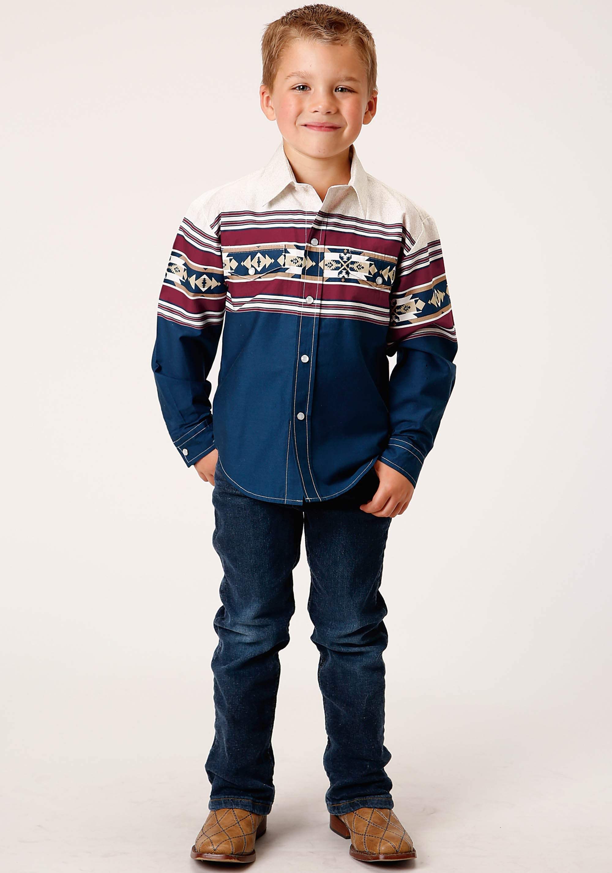 Roper Boys Long Sleeve Snap Black Hawk Border Western Shirt - Roper - Flyclothing LLC