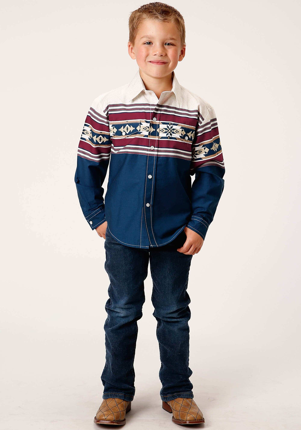 Roper Boys Long Sleeve Snap Black Hawk Border Western Shirt - Roper - Flyclothing LLC