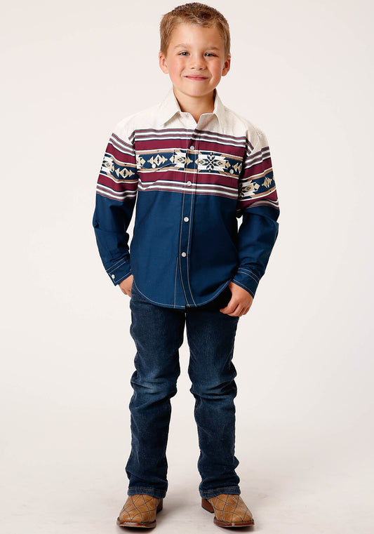 Roper Boys Long Sleeve Snap Black Hawk Border Western Shirt - Roper