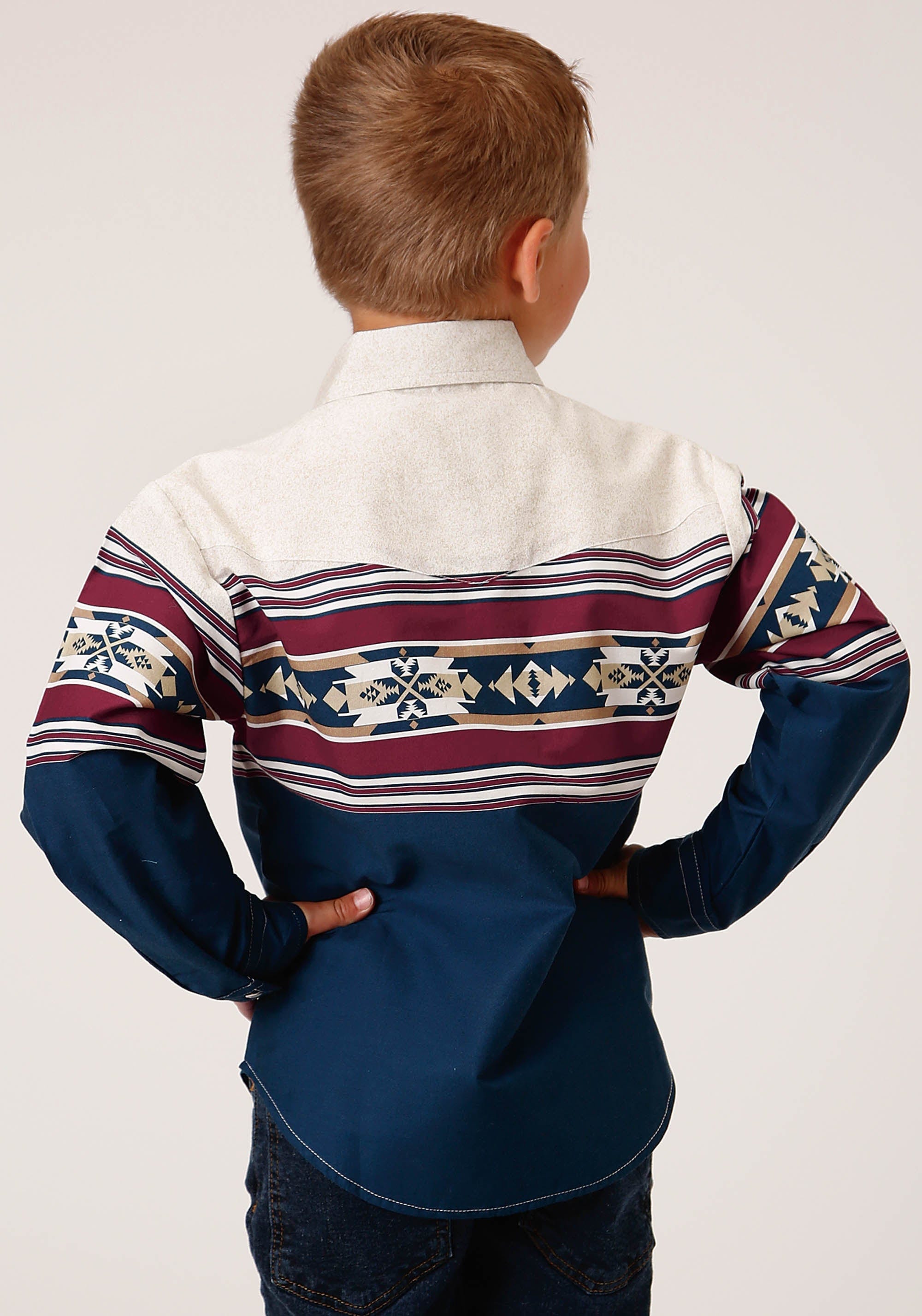 Roper Boys Long Sleeve Snap Black Hawk Border Western Shirt - Roper