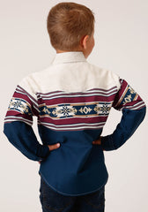 Roper Boys Long Sleeve Snap Black Hawk Border Western Shirt - Roper