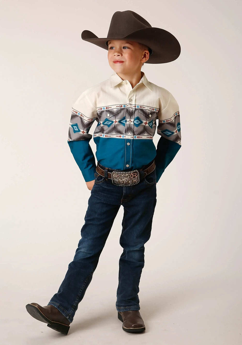 Roper Boys Long Sleeve Snap Sawtooth Border Western Shirt - Roper - Flyclothing LLC