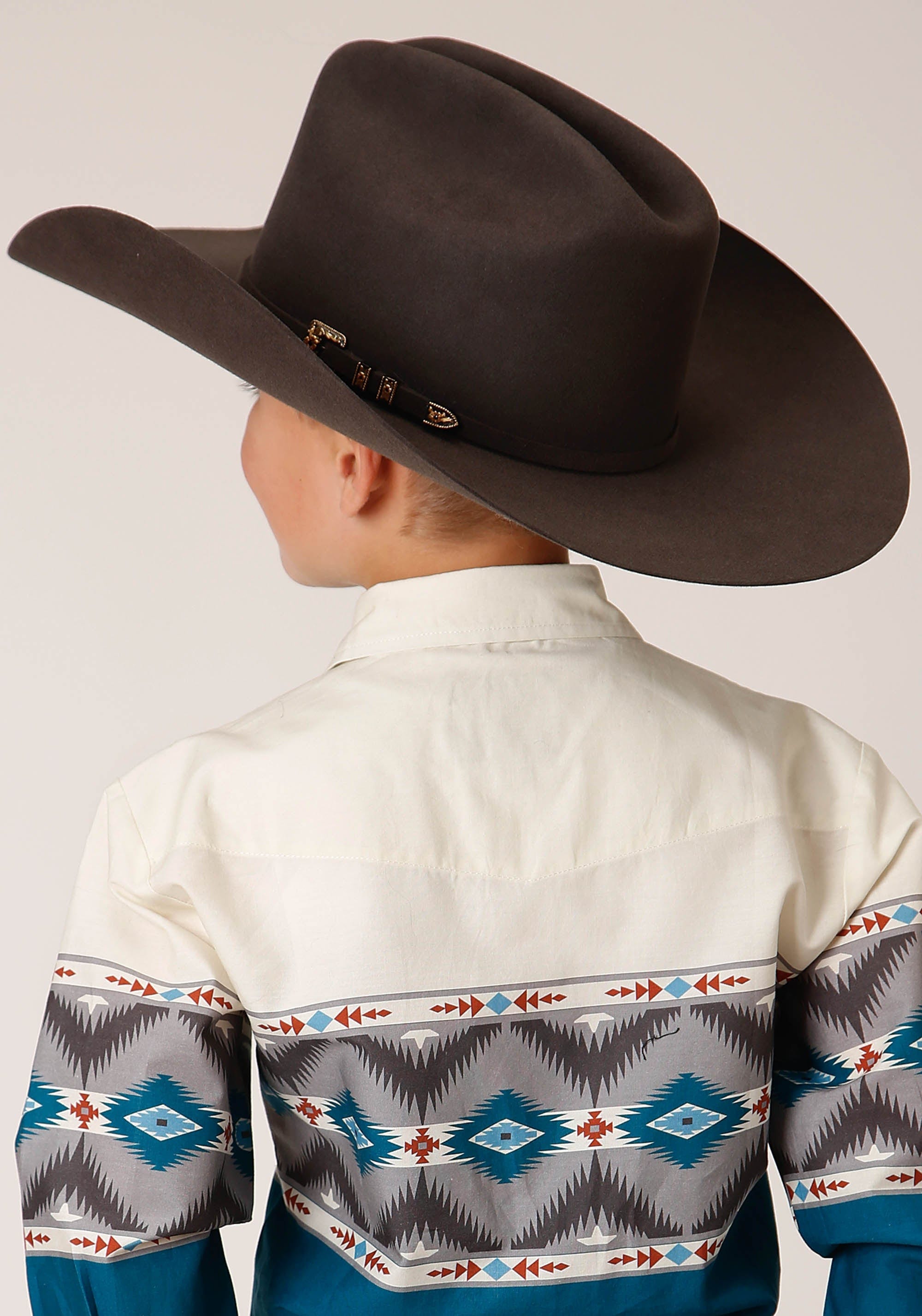 Roper Boys Long Sleeve Snap Sawtooth Border Western Shirt - Roper