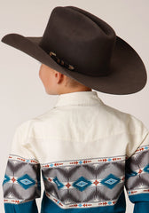 Roper Boys Long Sleeve Snap Sawtooth Border Western Shirt - Roper