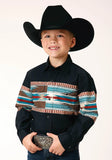 Roper Boys Long Sleeve Snap Blanket Aztec Border Print Western Shirt - Roper