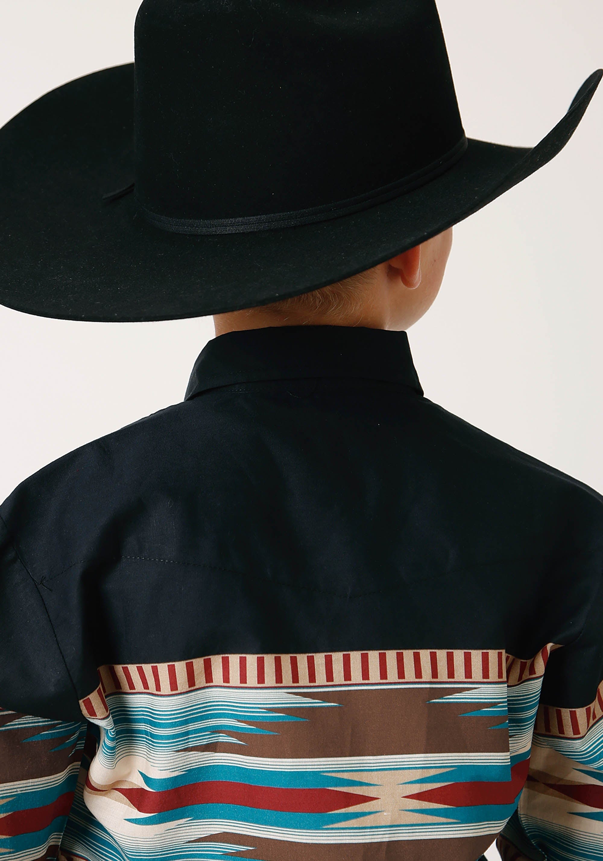 Roper Boys Long Sleeve Snap Blanket Aztec Border Print Western Shirt - Roper