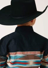 Roper Boys Long Sleeve Snap Blanket Aztec Border Print Western Shirt - Roper - Flyclothing LLC