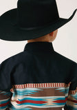 Roper Boys Long Sleeve Snap Blanket Aztec Border Print Western Shirt - Roper