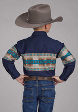 Roper Boys Navy Aztec Border Long Sleeve Snap Western Shirt - Roper - Flyclothing LLC
