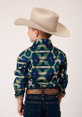 Roper Boys Long Sleeve Snap Navy Aztec Allover Print Western Shirt - Roper - Flyclothing LLC