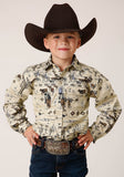 Roper Boys Long Sleeve Button Vintage Postcard Print Western Shirt - Roper