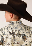 Roper Boys Long Sleeve Button Vintage Postcard Print Western Shirt - Roper